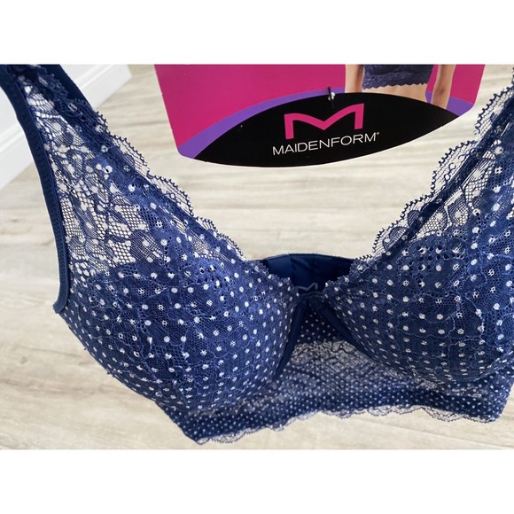 Maidenform 34D Casual Comfort Wireless Convertible Bralette Blue Polka Dot New - Picture 6 of 6